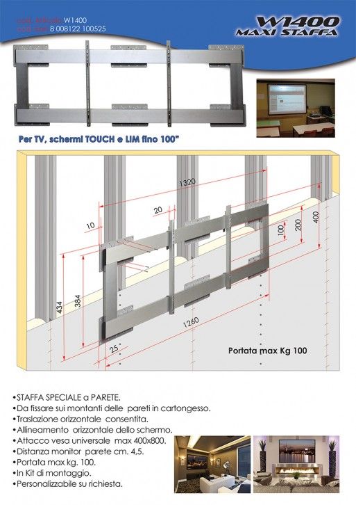 Staffa Tv da parete fino a 100 Tecnidea W1400